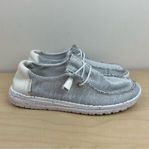 Hey Dude Women’s Size 5.0 Wendy Sox Stone White Casual Slip On Loafer Shoes